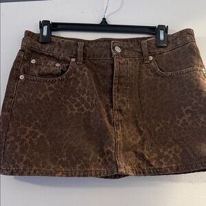 Zara Brown Leopard-Print Denim Mini Skirt